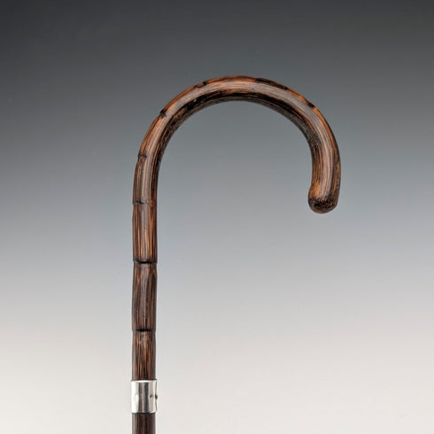 1908年 英国アンティーク ブラウンシャフト 曲がりハンドル 純銀装飾 軽量ステッキ 杖 80cm